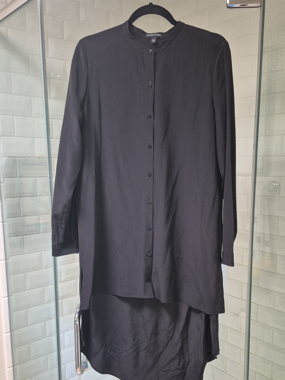 NWOT Eileen Fisher Black Silk Button Front Tunic Longer Back Sz S